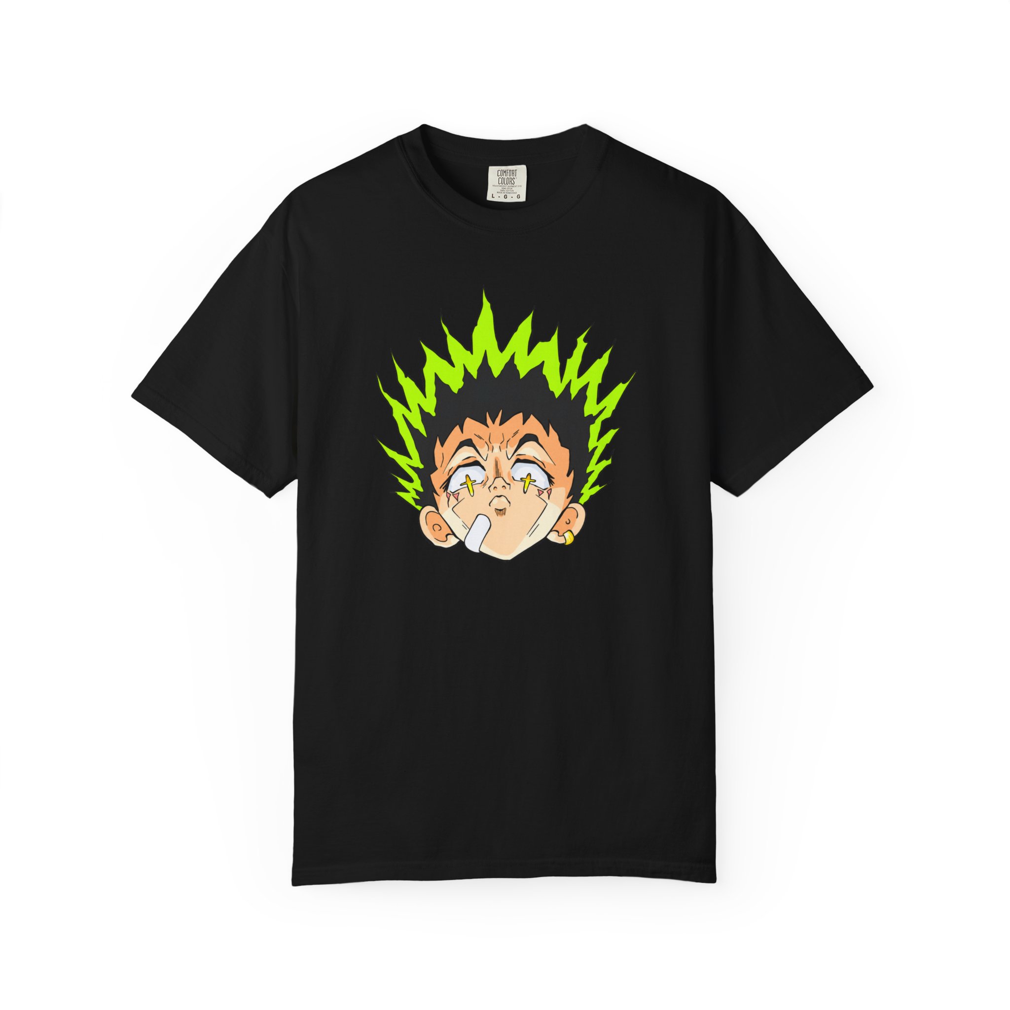 Anime Shock Face T-Shirt with neon-green spiky hair character