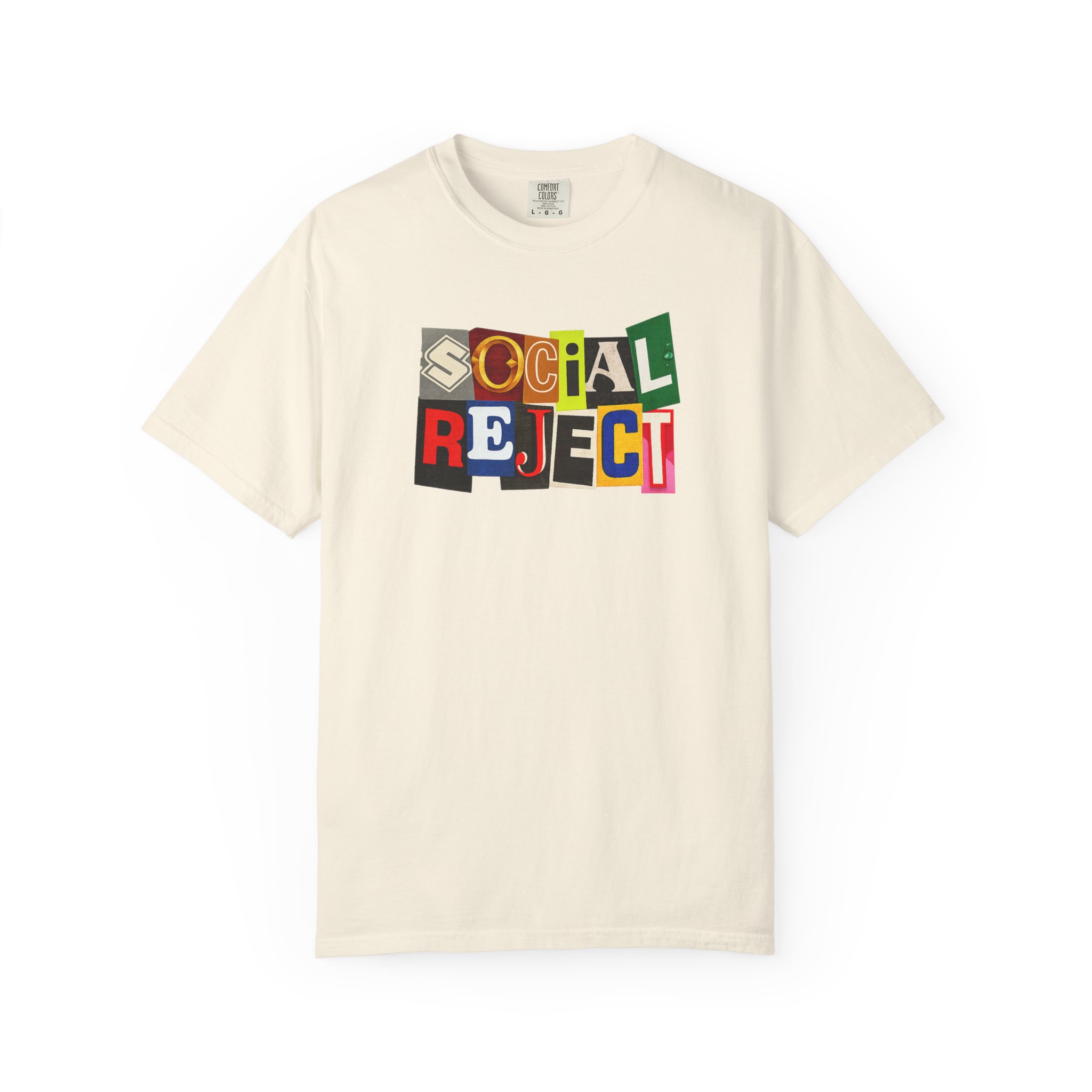 Social Reject Graphic T-Shirt front view with cutout typography Social Reject Graphic T-Shirt front view with cutout typography
