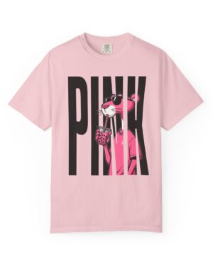Pink Cartoon Panther T-Shirt front view with pink feline artwork
