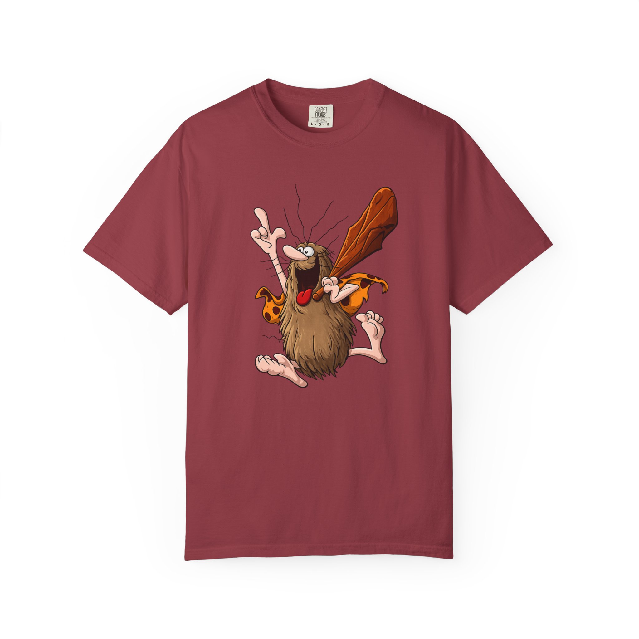 Caveman Club T-Shirt front view with caveman character artwork