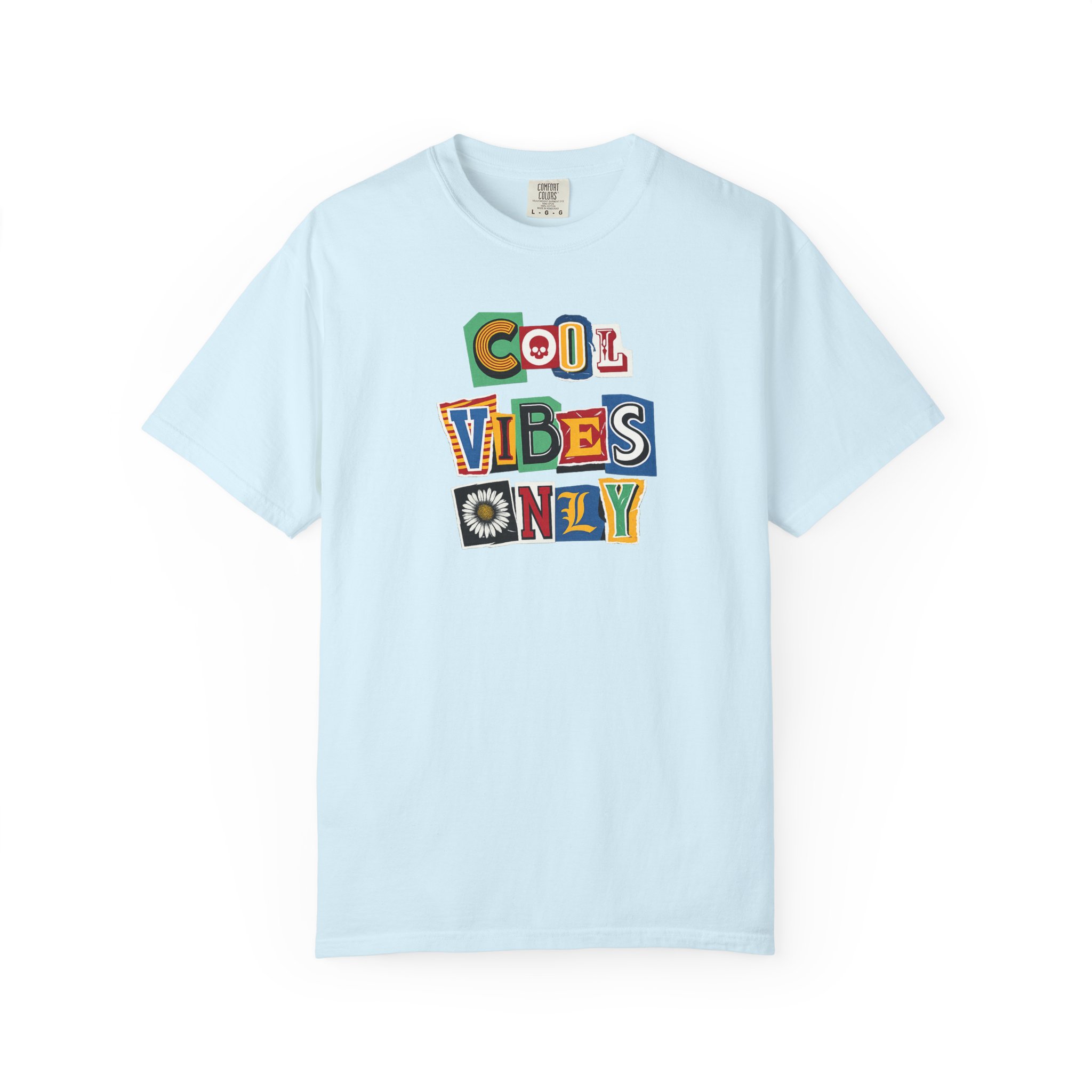 Colorful Cool Vibes Only graphic tee with retro typography