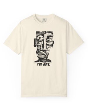 Artistic Face Graphic T-Shirt front view with illustrated face artwork