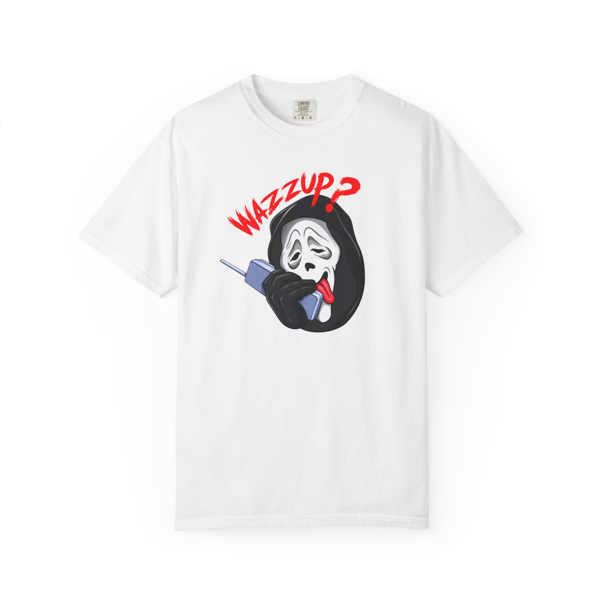 Wazzup Horror Mask T-Shirt with funny retro slasher graphic