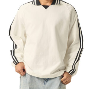 Contrast Striped Lapel Collar Sweatshirt