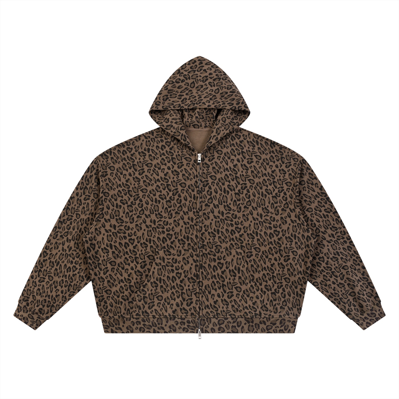 Leopard Waffle Full Zip Hoodie