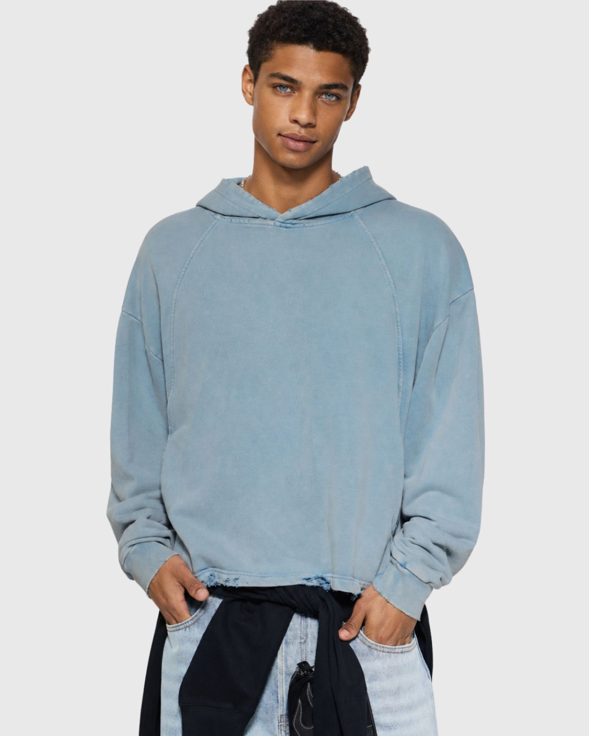 Vintage Washed Frayed-Hem Hoodie
