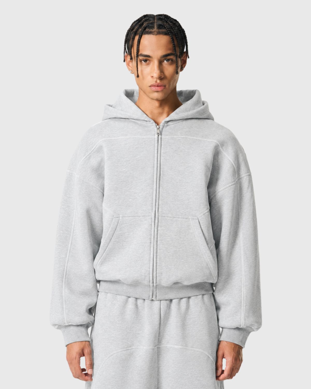 Oversized Zip-Up Hoodie | Contrast Stitch Streetwear